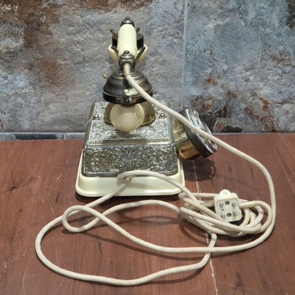 Vintage French Victorian Style Cream & Gold Rotary Dial Cradle Phone Desk Teleph - Picture 4 of 15